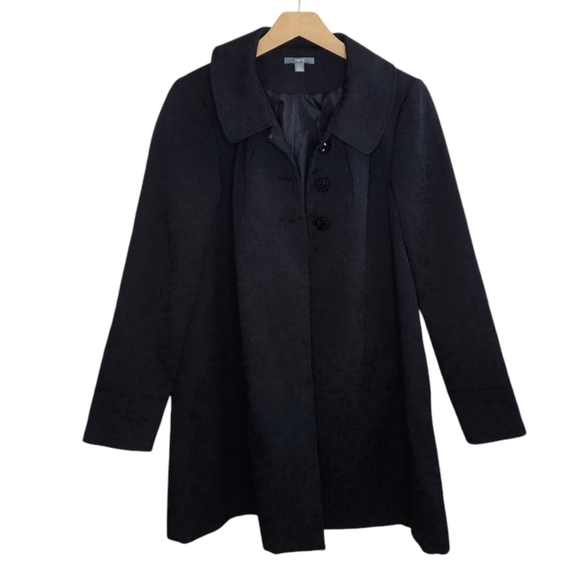 Apt. 9 | Black Textured A-line Swing Style Coat 3 Floral Buttons Size Small - Picture 1 of 4
